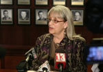 Risa S. Sugarman, director of the Office of Sex Offender Management at DCJS, gives the media an overview of the training and DCJS' mission to educate professionals on effective management strategies.