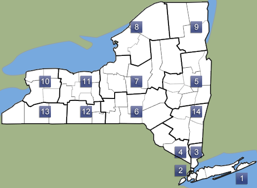 Map of New York with a clickable list of Training Zones